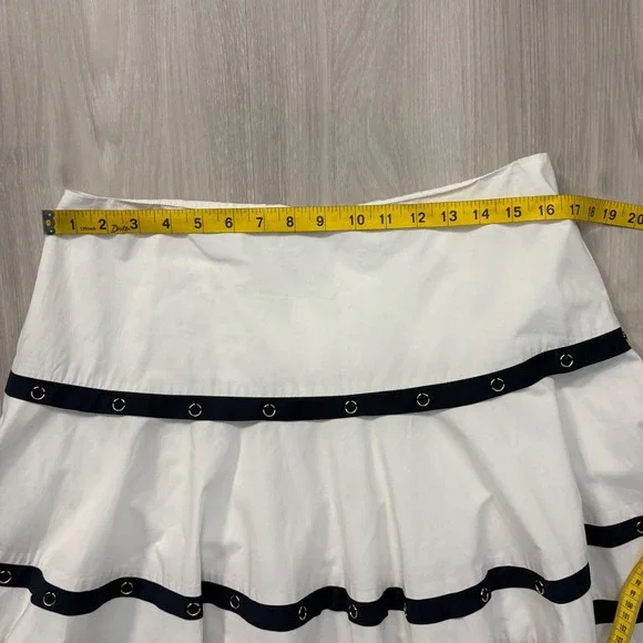 Cache Skirt Women White Navy Stripe A-Line Midi Skirt Cotton Size 10 - Picture 6 of 14